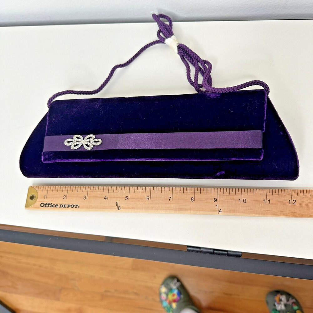 Savannah Purple Velour Clutch Rhinestone Embellished Hidden Rope Strap Clutch - Picture 12 of 12